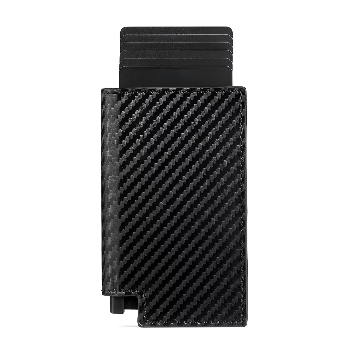 Riva Folio Wallet in Black Carbon with cards popped up