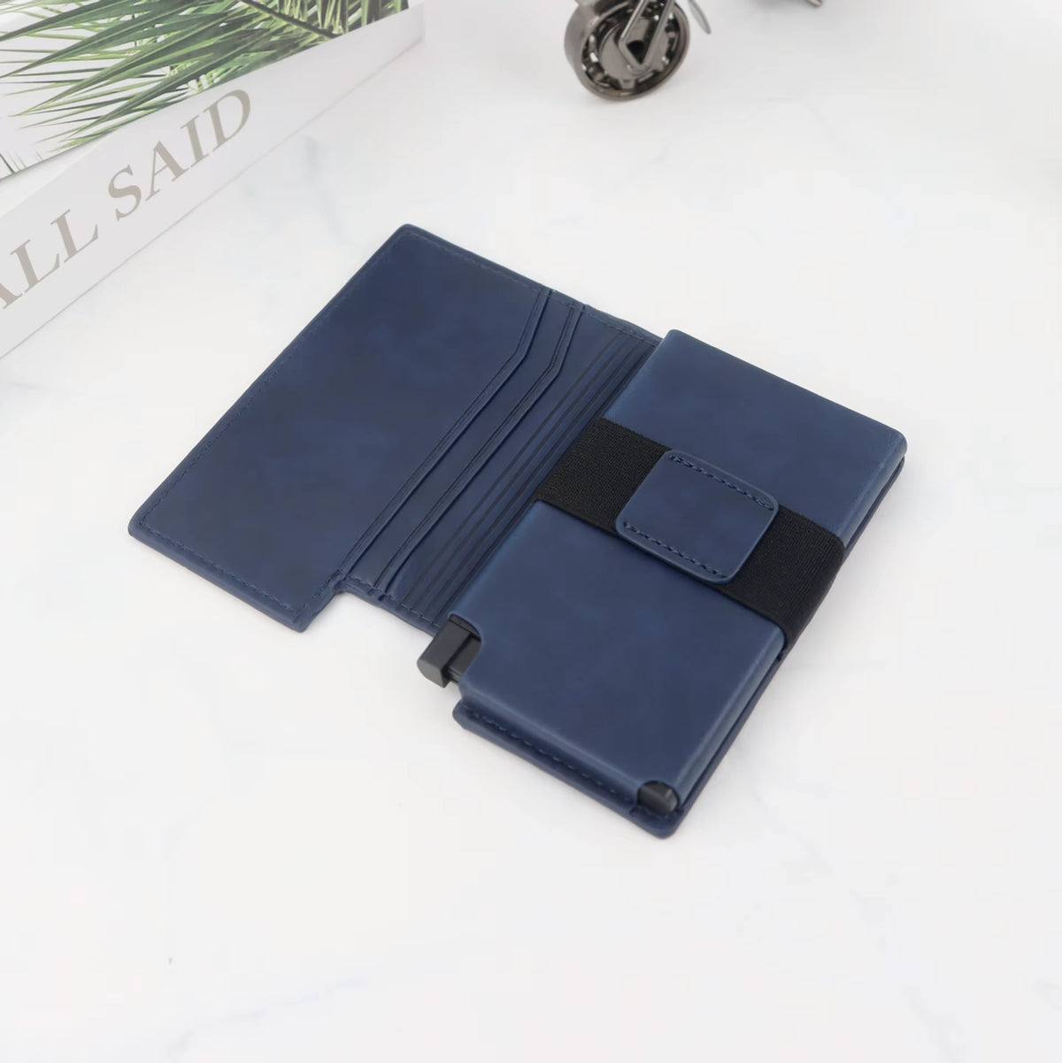 Riva Folio Wallet open with the folio sleeve laid flat