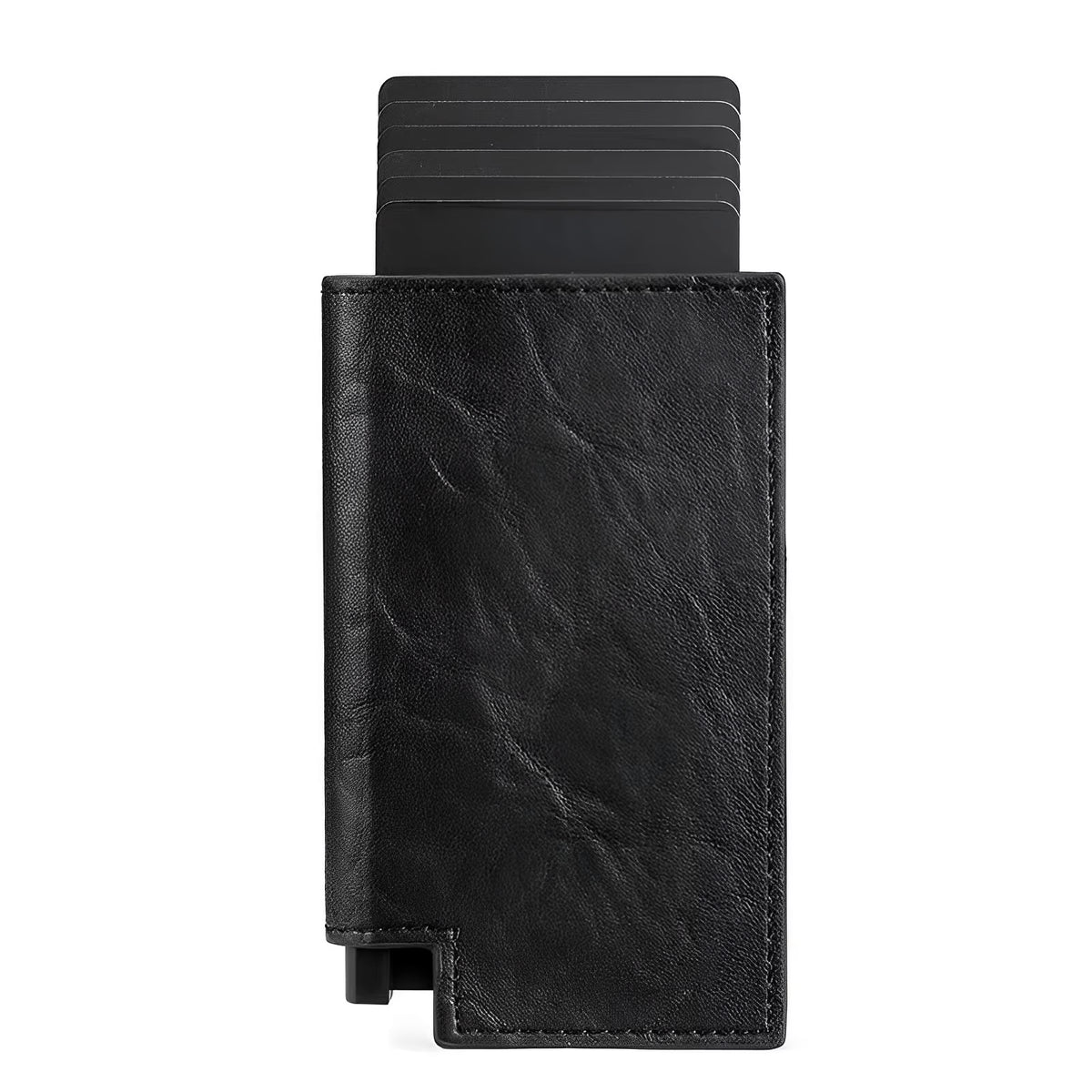 Riva Folio Wallet in Vintage Black with cards popped up